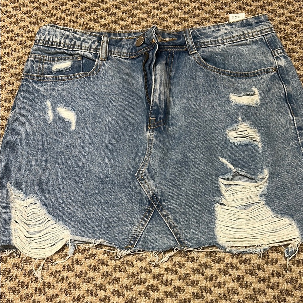 Distressed Denim Skirt